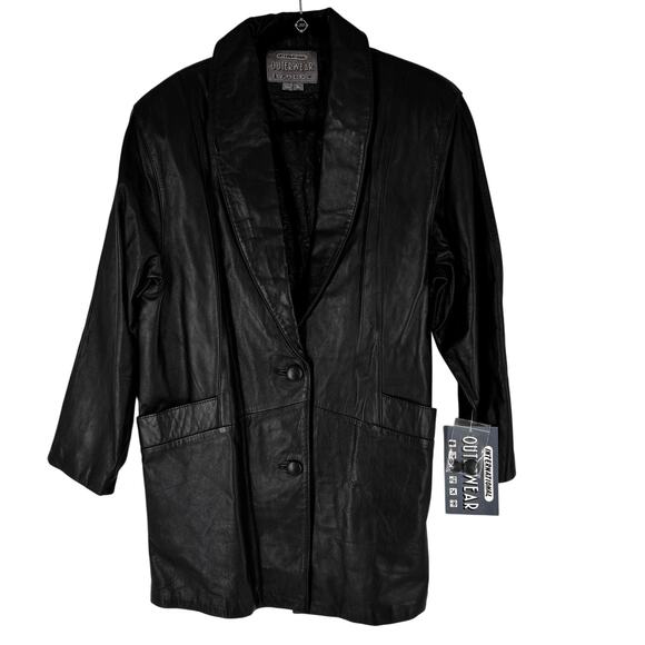 NEW Vintage International Outerwear Women’s Leather Jacket Black Large 80’s 90’s - Picture 1 of 13